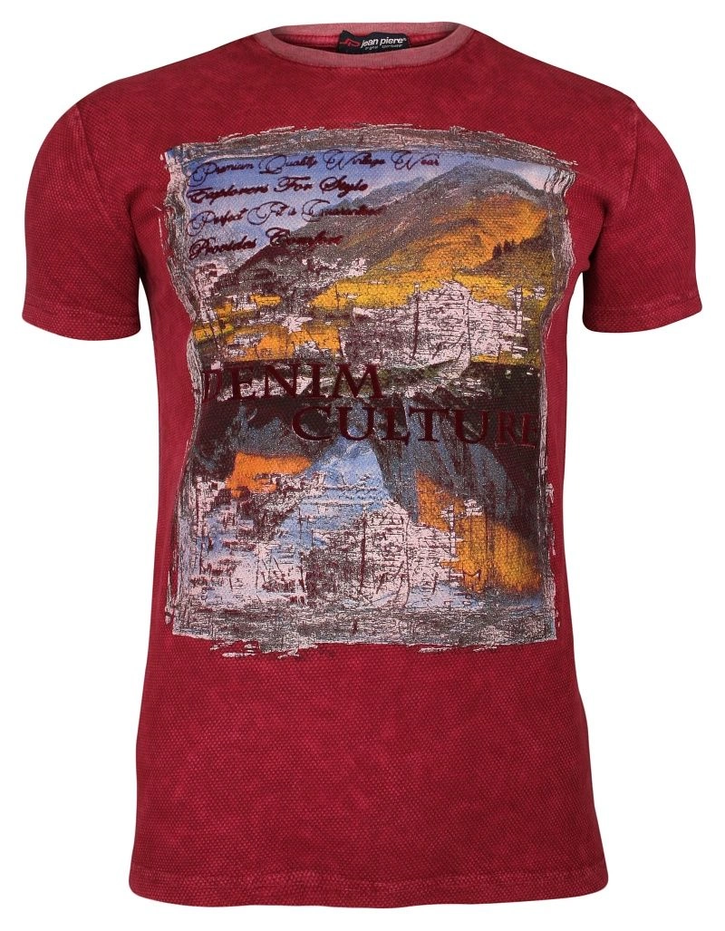 Czerwona Męska Koszulka (T-shirt ) z Nadrukiem, Krótki Rękaw, Melanż