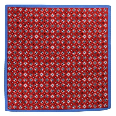 Czerwona Modna Poszetka - CHATTIER - Niebieski Wzór Florystyczny, Męska, w Kwiaty 