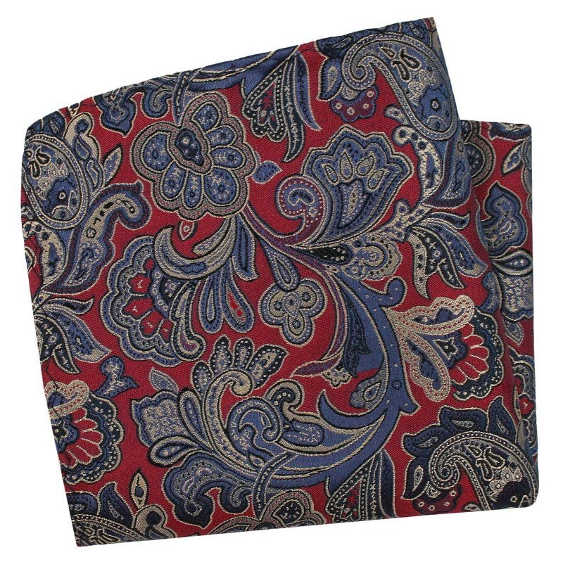 Czerwono-Beżowa Elegancka Poszetka -ALTIES- 25x25 cm, Męska, Wzór Orientalny, Paisley, Kwiaty