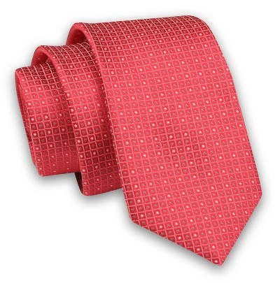 Czerwono-Beżowy Elegancki Męski Krawat -Angelo di Monti- 6 cm, w Kropki, Groszki