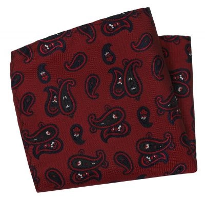 Czerwono-Granatowa Elegancka Poszetka -ALTIES- 25x25 cm, Męska, Wzór Paisley, Łezki