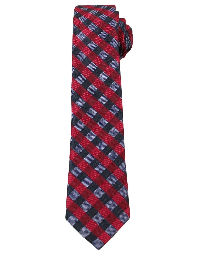 Czerwono-Granatowy Elegancki Krawat w Kratkę -ALTIES- 6 cm, Męski 