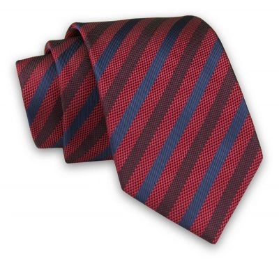 Czerwono-Granatowy Elegancki Męski Krawat -ALTIES- 7cm, Stylowy, Klasyczny, w Paski, Prążki