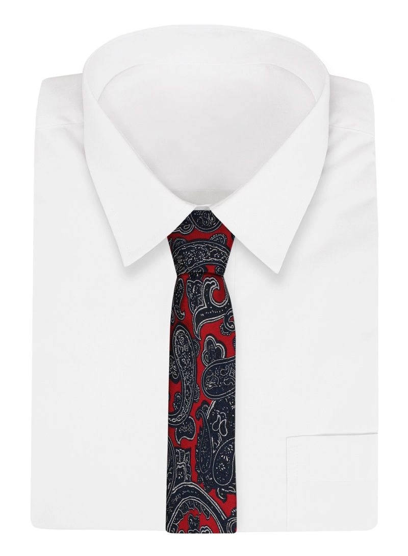 Czerwono-Granatowy Męski Szeroki Krawat -Chattier- 8cm, Klasyczny, Paisley, Łezki