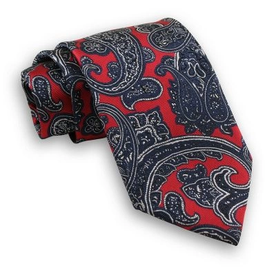 Czerwono-Granatowy Męski Szeroki Krawat -Chattier- 8cm, Klasyczny, Paisley, Łezki