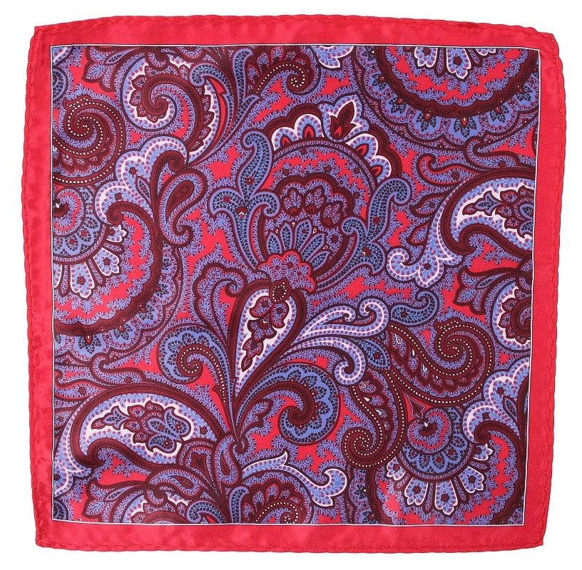 Czerwono-Niebieska Elegancka Męska Poszetka -ALTIES- 24x24 cm, Wzór Orientalny