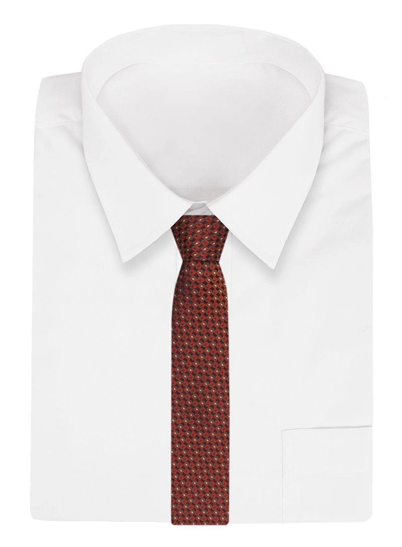 Czerwono-Pomarańczowy Elegancki Męski Krawat -ALTIES- 7cm, Stylowy, Klasyczny, Wzór Geometryczny