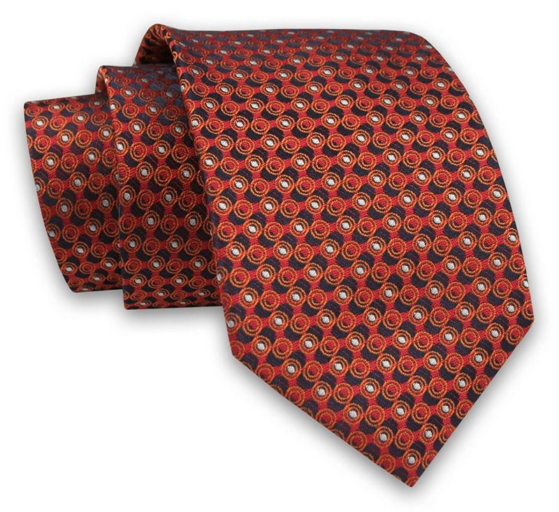 Czerwono-Pomarańczowy Elegancki Męski Krawat -ALTIES- 7cm, Stylowy, Klasyczny, Wzór Geometryczny