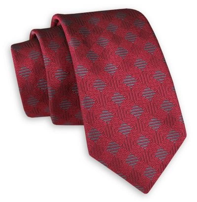 Czerwono-Szary Elegancki Krawat -Angelo di Monti- 6 cm, Męski, w Dużą Kratkę