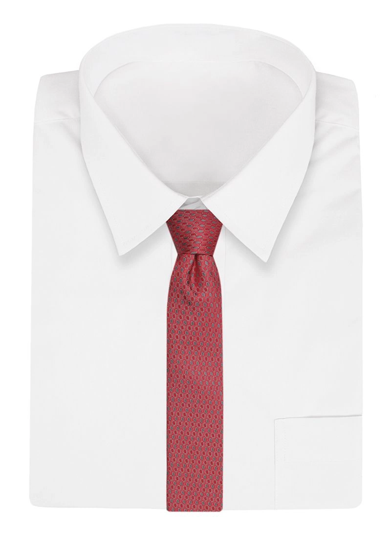 Czerwono-Szary, Malinowy Elegancki Męski Krawat -Angelo di Monti- 6 cm, w Koła, Kółka, Geometryczny