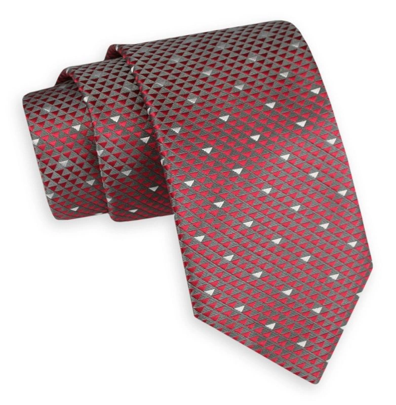 Czerwono-Szary Szeroki Krawat -Angelo di Monti- 7 cm, Męski, Wzór Geometryczny