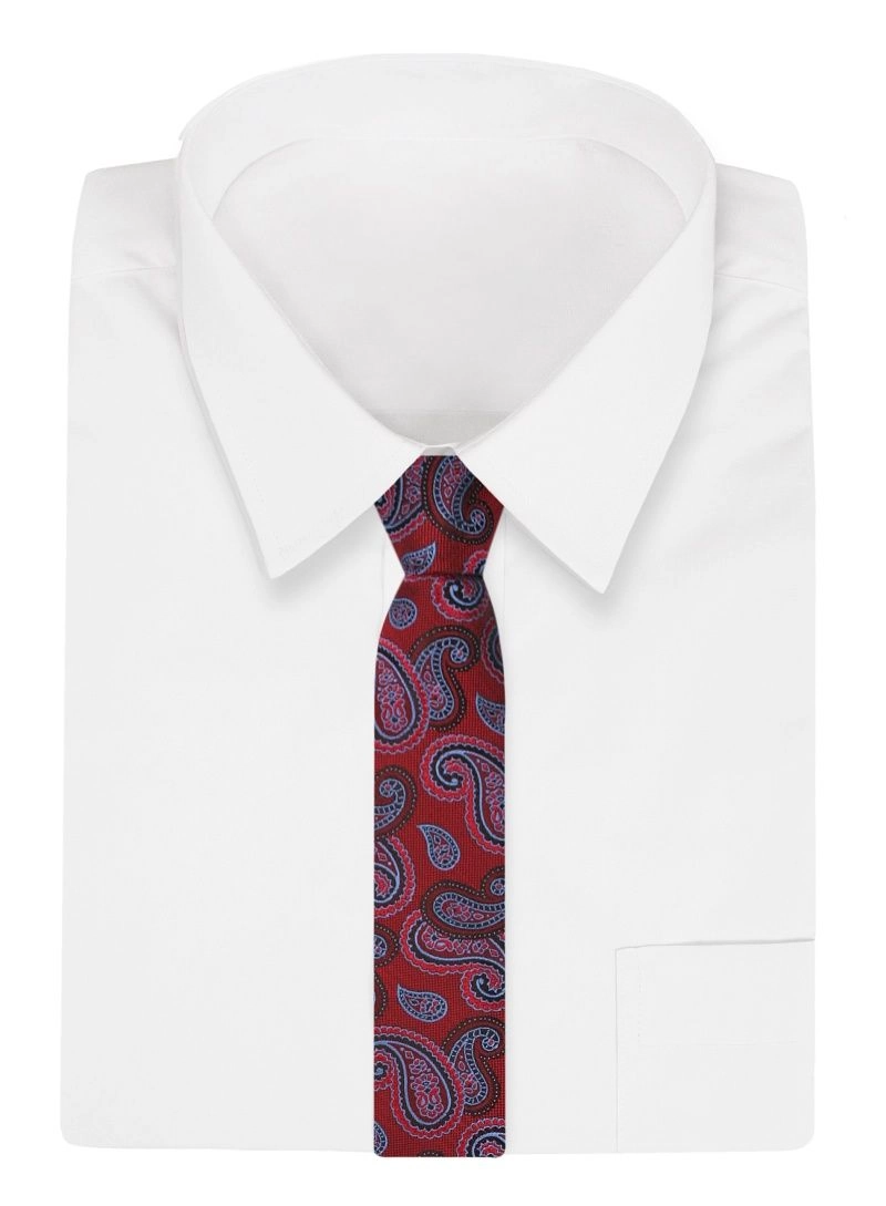 Czerwony Elegancki Męski Krawat -ALTIES- 6 cm, Klasyczny, Wzór Paisley, Łezki