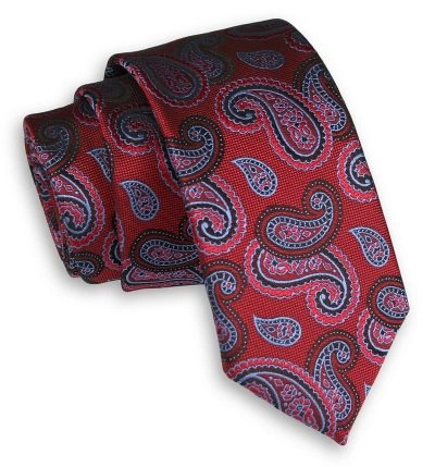 Czerwony Elegancki Męski Krawat -ALTIES- 6 cm, Klasyczny, Wzór Paisley, Łezki