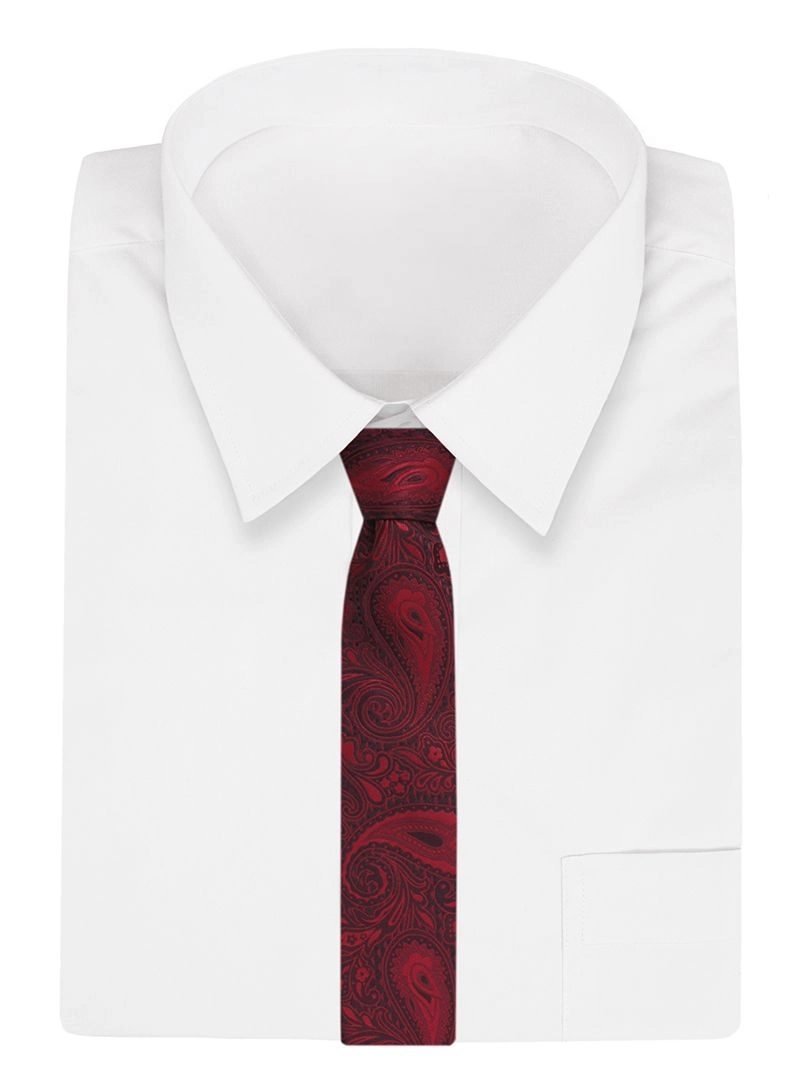 Czerwony Elegancki Męski Krawat -ALTIES- 7cm, Stylowy, Klasyczny, Wzór Paisley, Nerki, Łezki