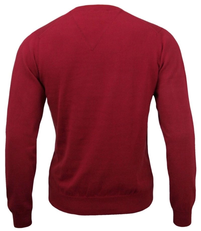 Sweter Czerwony Elegancki Męski, Dekolt w Serek (V-neck) 100% Bawełna - Adriano Guinari