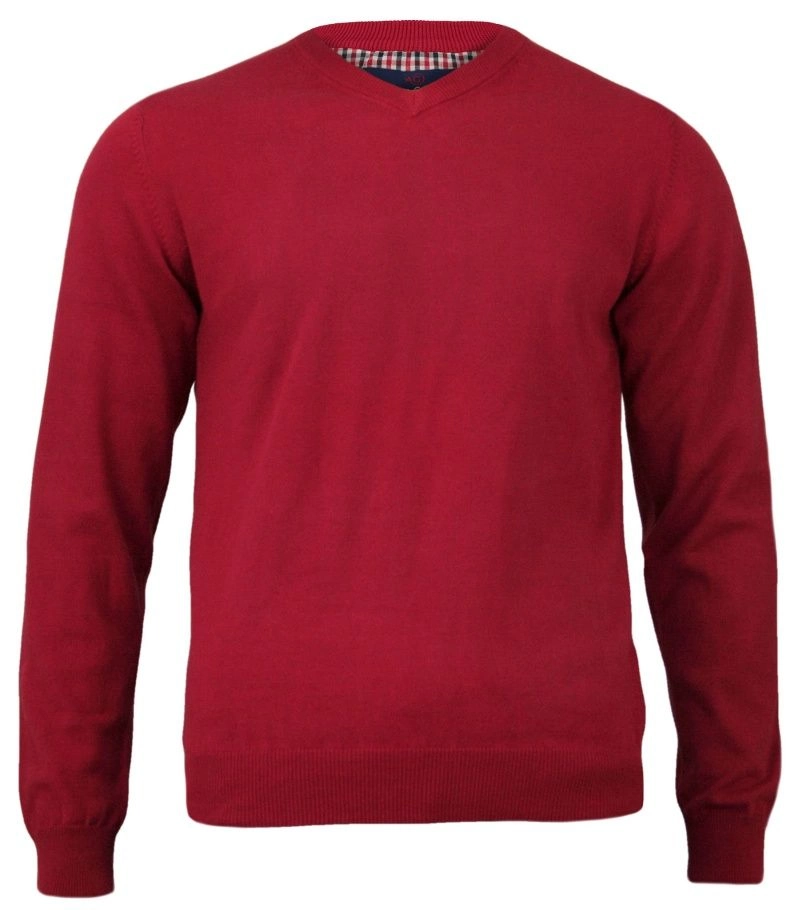 Sweter Czerwony Elegancki Męski, Dekolt w Serek (V-neck) 100% Bawełna - Adriano Guinari