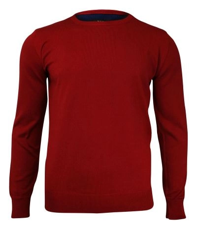 Sweter Czerwony, Okrągły Dekolt, Elegancki Męski (U-neck) -MM Classic