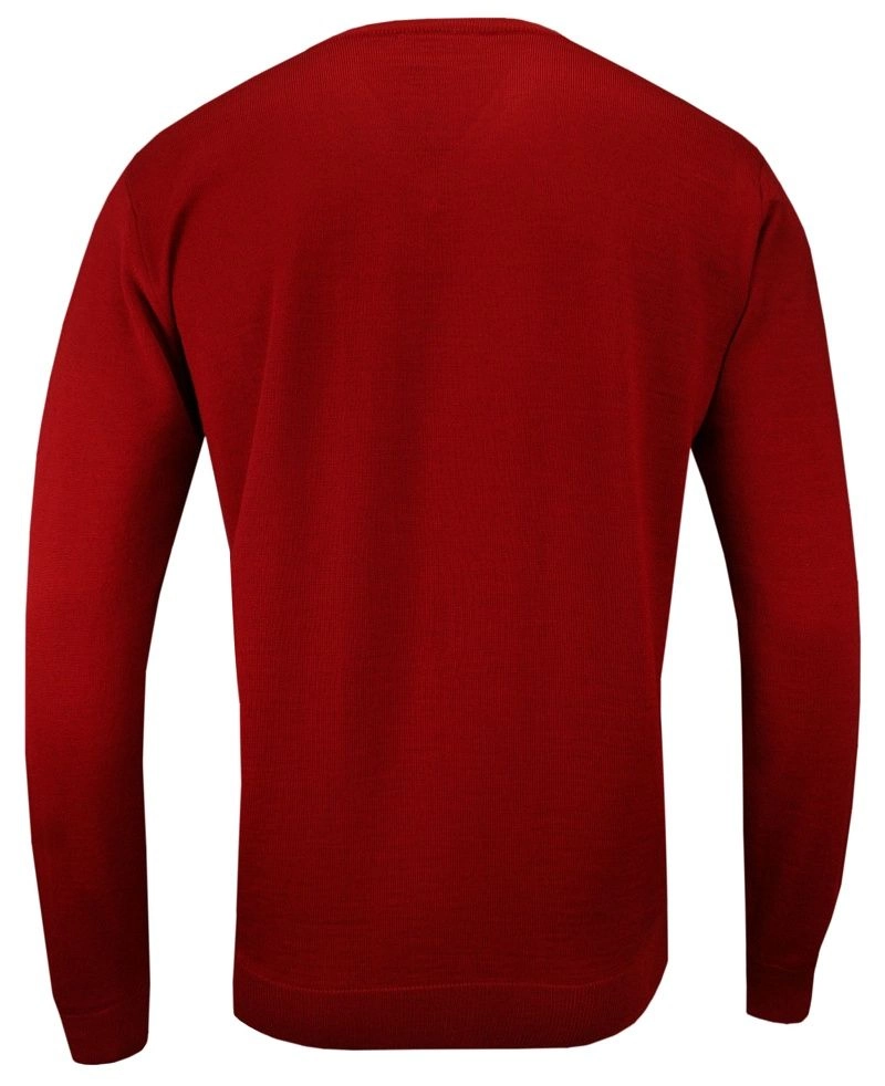 Sweter Czerwony Elegancki w Serek -MM Classic- Męski, (V-neck), Klasyczny