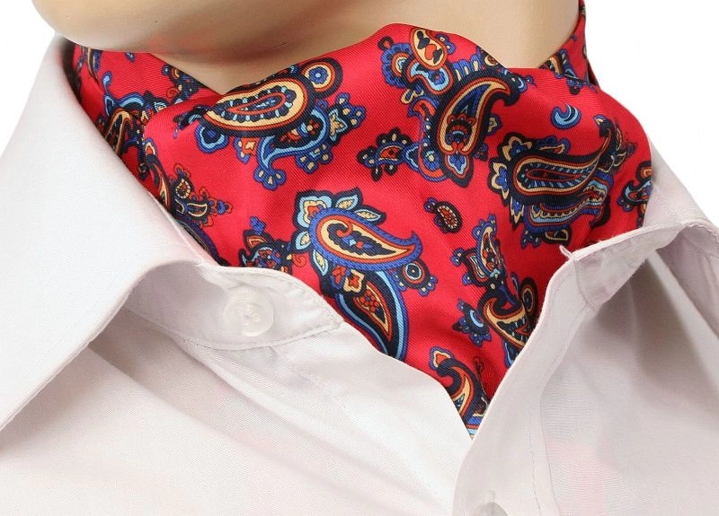 Czerwony Fular Męski -EM Men's Accessories- 100% JEDWAB, Paisley