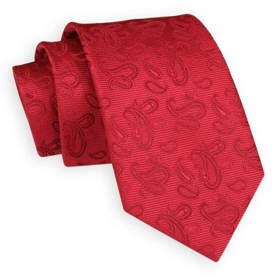 Czerwony Klasyczny Elegancki Krawat -Angelo di Monti- 7 cm, Męski, w Tłoczony Wzór Paisley