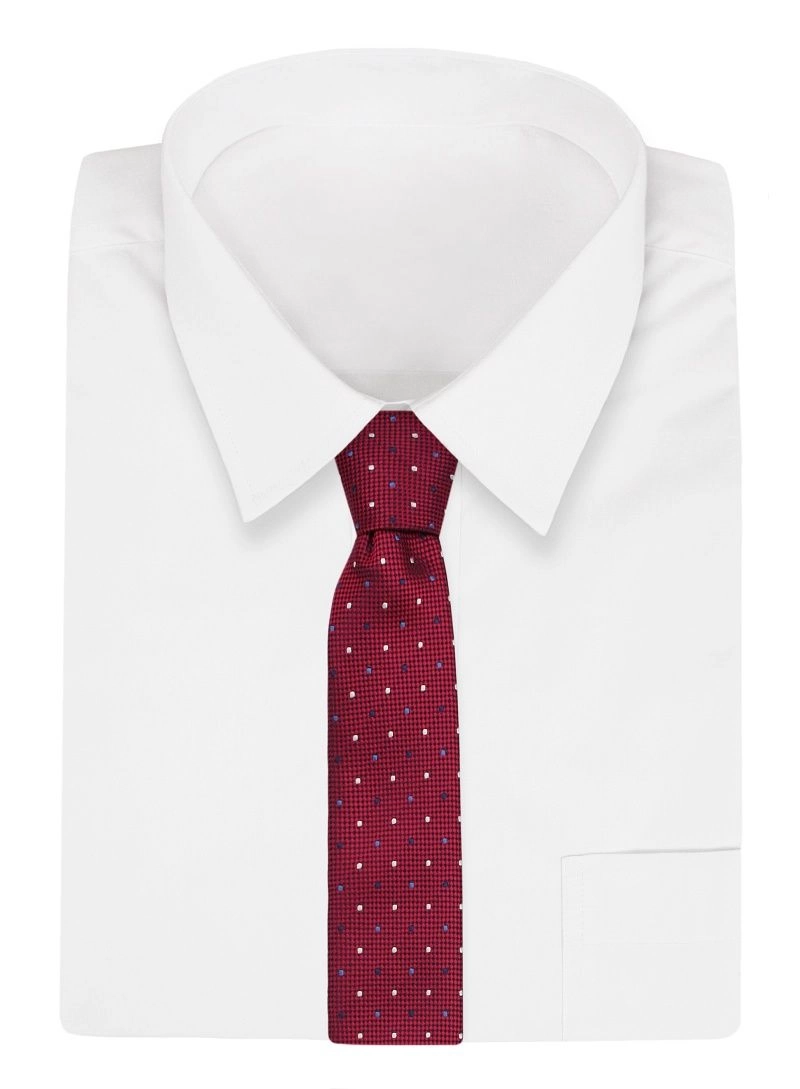 Czerwony Klasyczny Męski Krawat -ALTIES- 6cm, w Groszki, Kropki