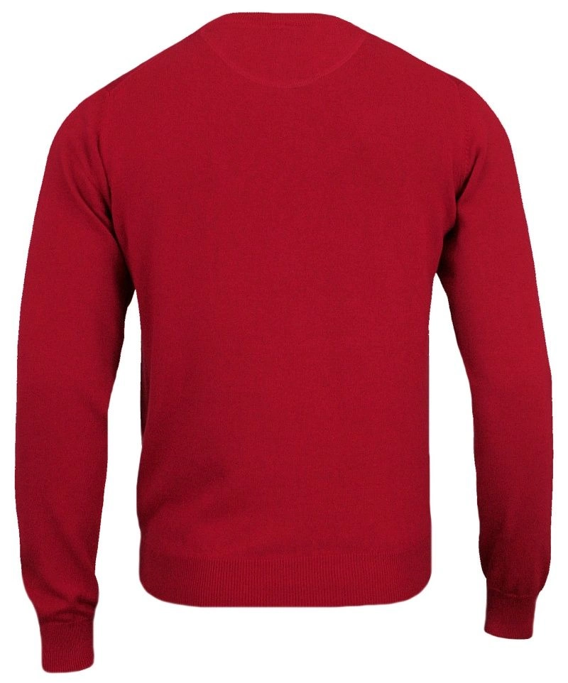 Sweter Czerwony Klasyczny Męski Bawełniany, Okrągły Dekolt (U-neck) - Adriano Guinari