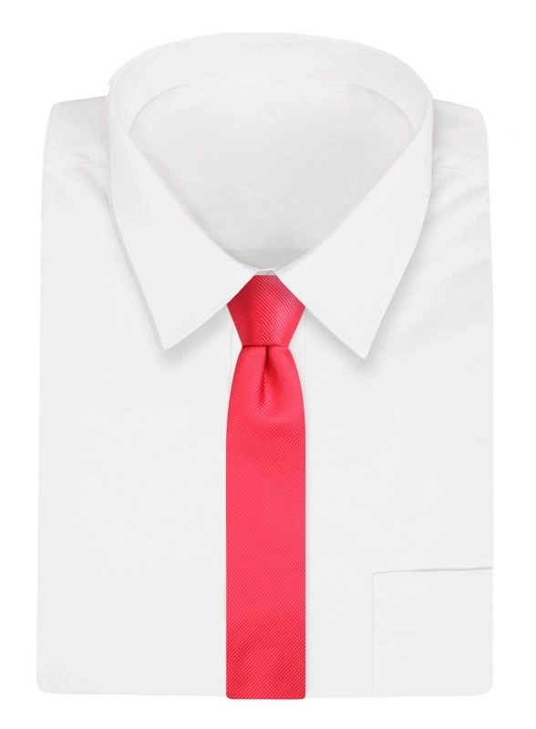 Czerwony Klasyczny Szeroki Krawat -Angelo di Monti- 7 cm, Męski, Elegancki, w Tłoczony Prążek