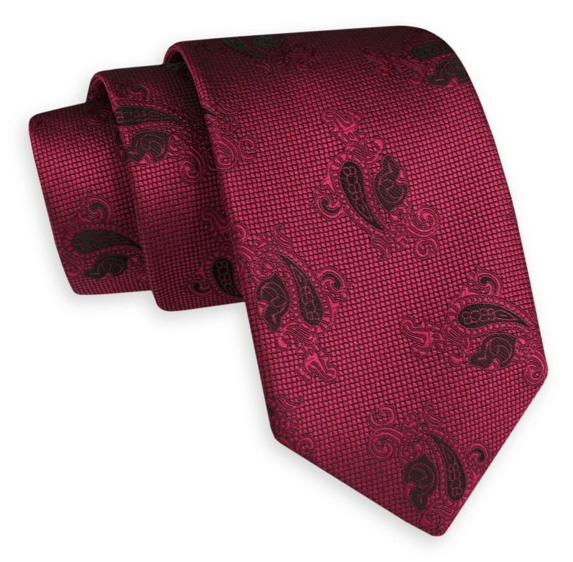 Czerwony Klasyczny Szeroki Krawat -Angelo di Monti- 7 cm, Męski, Wzór Paisley, Elegancki