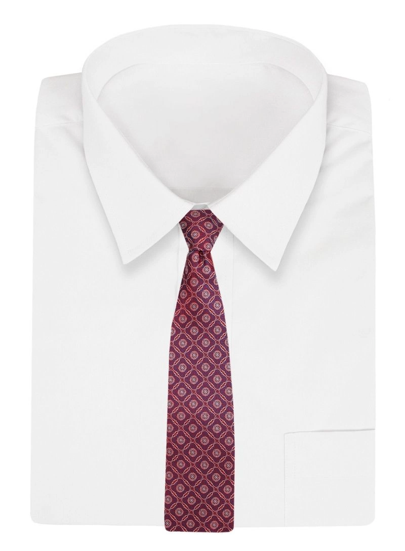 Czerwony Mieniący Męski Krawat -Chattier- 7,5cm, Klasyczny, Szeroki, Elegancki, Wzór Geometryczny