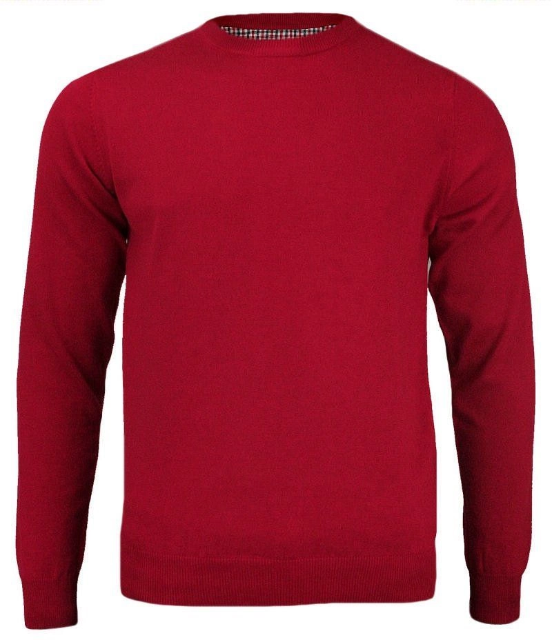 Sweter Czerwony (U-neck) -Adriano Guinari- Klasyczny, Męski, Okrągły Dekolt