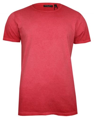 Czerwony T-Shirt (Koszulka) Bez Nadruku -BRAVE SOUL- Męski, Okrągły Dekolt, Krótki Rękaw