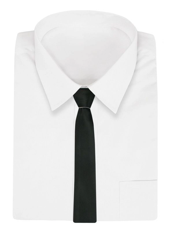 Dwustronny Czarno-Biały Stylowy Krawat (Śledź) Męski -ALTIES- 5 cm, Wąski, Gładki, Dwukolorowy