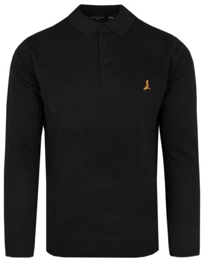 Dzianinowy Lekki Sweter w Stylu Longsleeve Polo – Brave Soul - Czarny