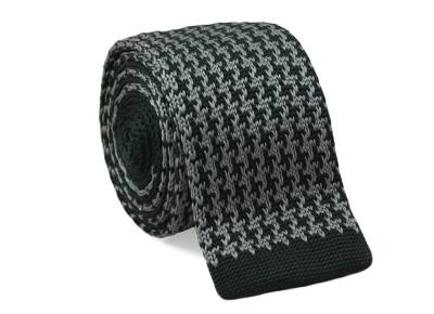 Dziergany Krawat Męski Knit w Pepitkę - 5,5 cm - Alties, Czarno-Szary