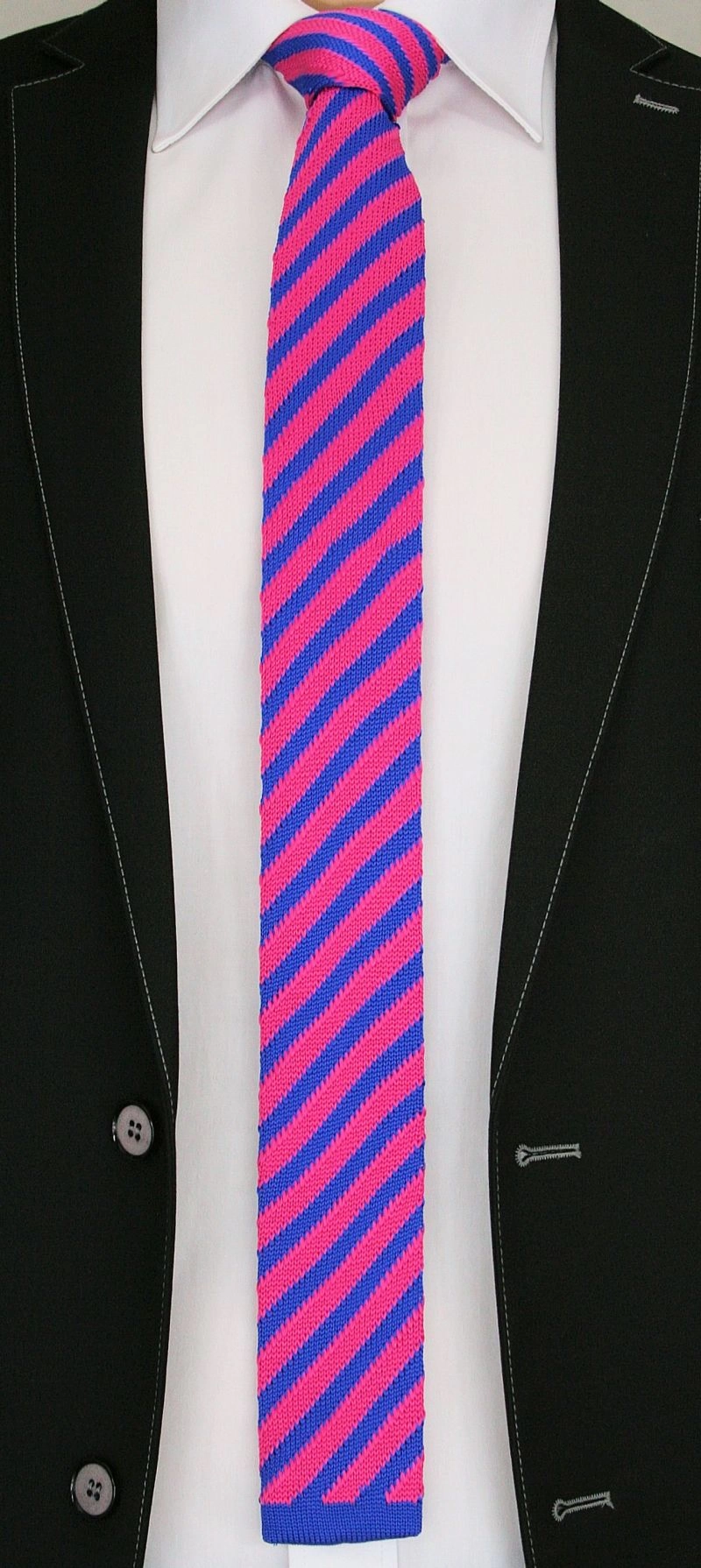 Dziergany Krawat Męski KNIT, Casual - Chattier- Kolorowy, Niebiesko-Różowy