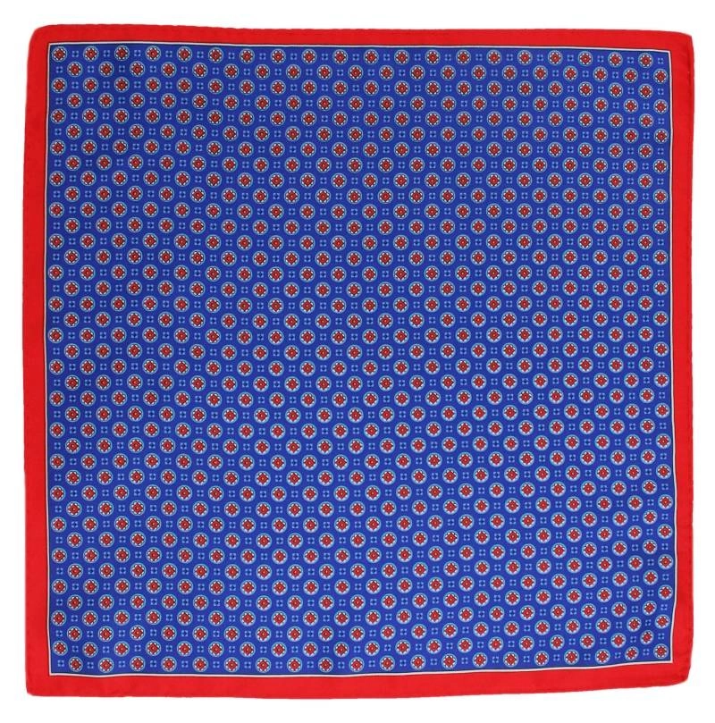 Niebieska Poszetka Męska w Czerwone Motywy, Grochy - 33x33 cm - CHATTIER