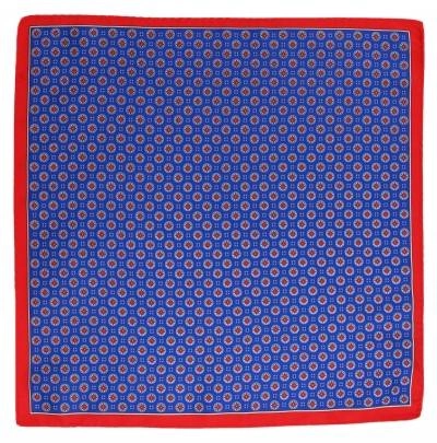 Niebieska Poszetka Męska w Czerwone Motywy, Grochy - 33x33 cm - CHATTIER