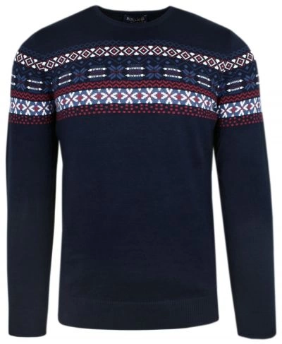 Elegancki Bawełniany Sweter w Norweski Wzór - Granatowy