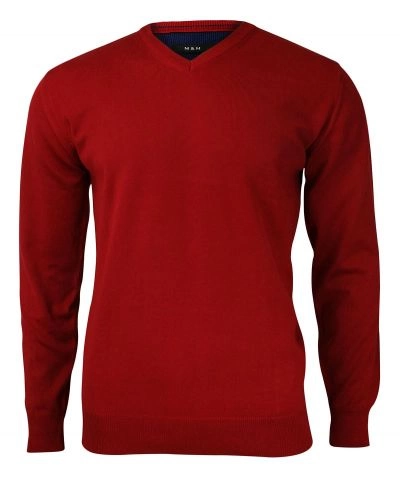 Sweter w Serek, Czerwony Męski (V-neck) -MM Classic- Klasyczny, Elegancki