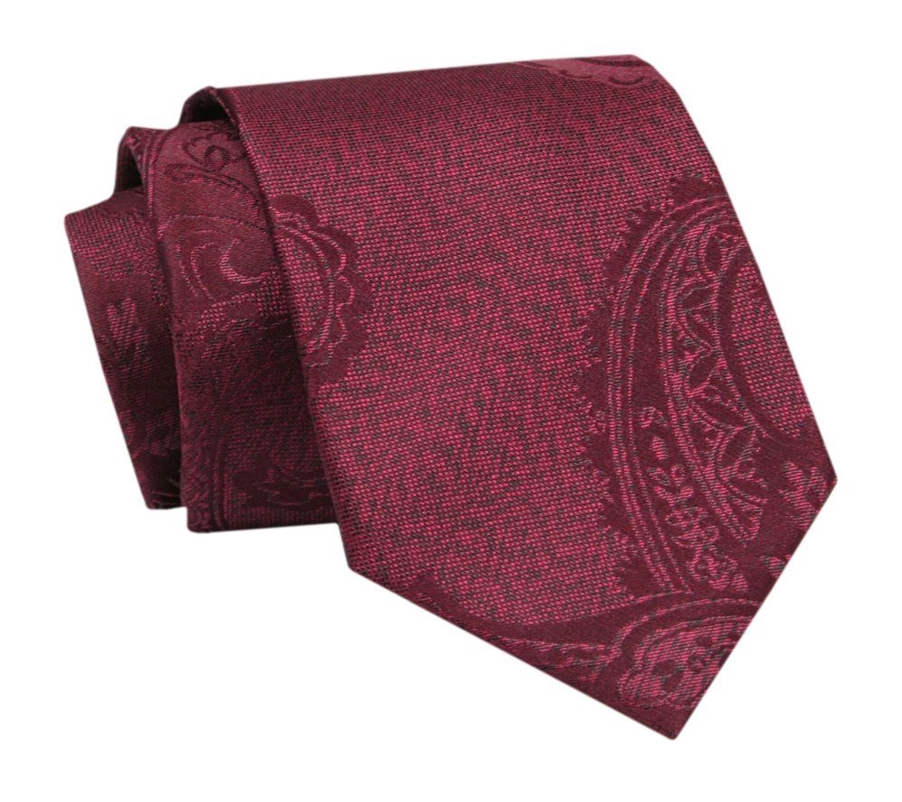 Elegancki, Klasyczny, Męski Krawat -ALTIES - Ciemnoczerwony, Duży Wzór