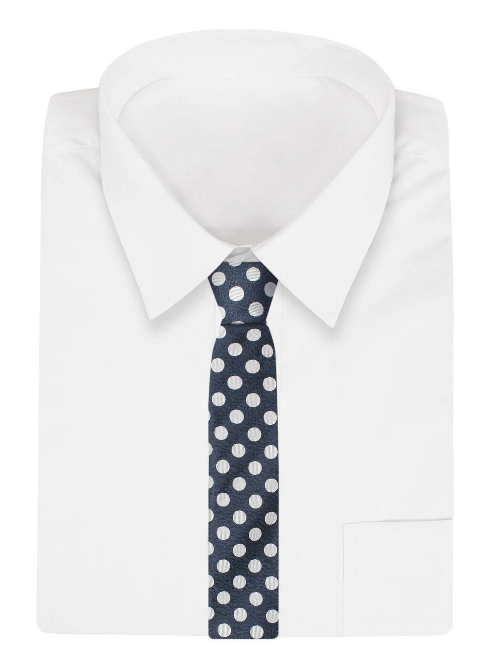 Elegancki, Klasyczny, Męski Krawat -ALTIES - Granat w Duże Grochy