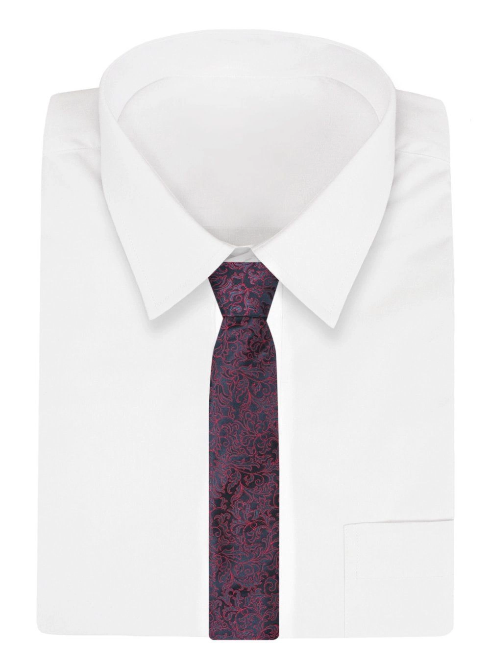 Elegancki, Klasyczny, Męski Krawat -ALTIES - Granat z Czerwonymi Akcentami