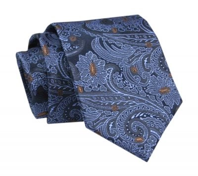 Elegancki, Klasyczny, Męski Krawat -ALTIES - Niebieski, Orientalny Wzór