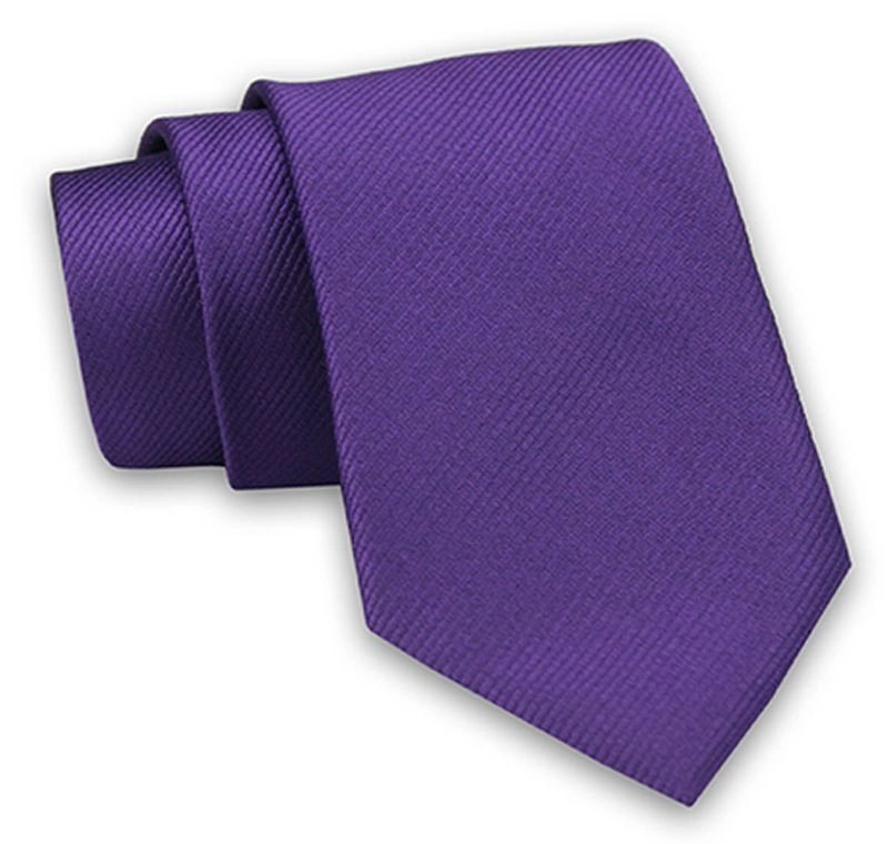 Elegancki Klasyczny Męski Krawat -Angelo di Monti- 7 cm, Jednokolorowy, Fioletowy w Delikatne Prążki