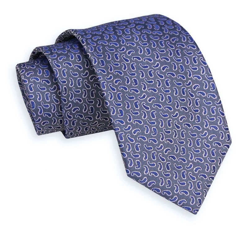 Casualowy, Dziergany Krawat Męski -5,5cm- wzór Paisley - Alties, Granatowy, Kolorowy
