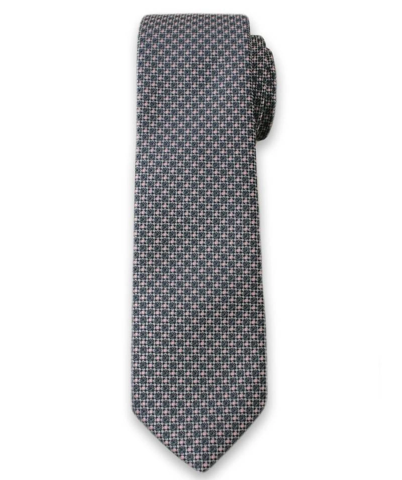 Męski Krawat w Drobny Wzór Geometryczny - 6cm- Alites, Szaro-Różowy
