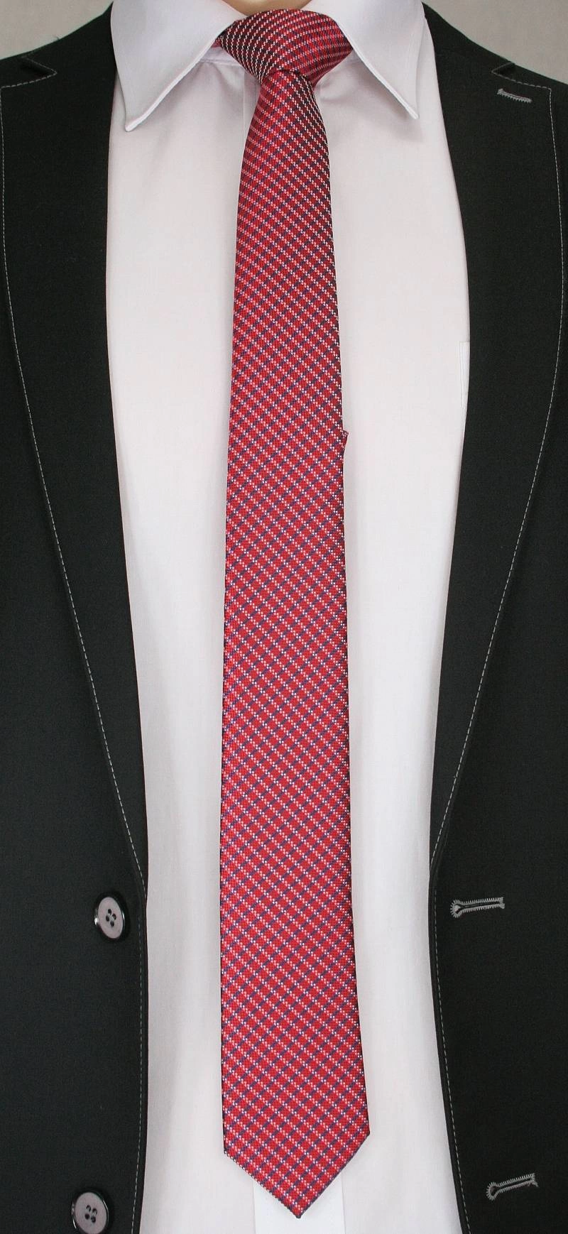 Oryginalny Krawat Męski w Białe Prążki, w Kratkę - 6 cm -  Alties, Kolorowy