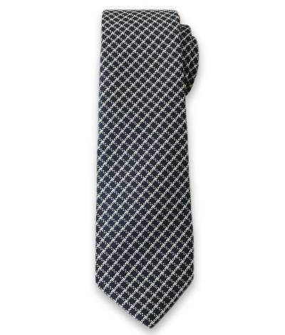 Modny Krawat Męski w Drobną Kratkę - 6cm- Alties, Granatowo-Biały