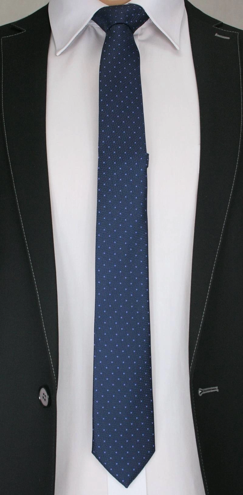 Elegancki Krawat Męski z Drobnym Wzorkiem - 6 cm - Alties, Granatowy