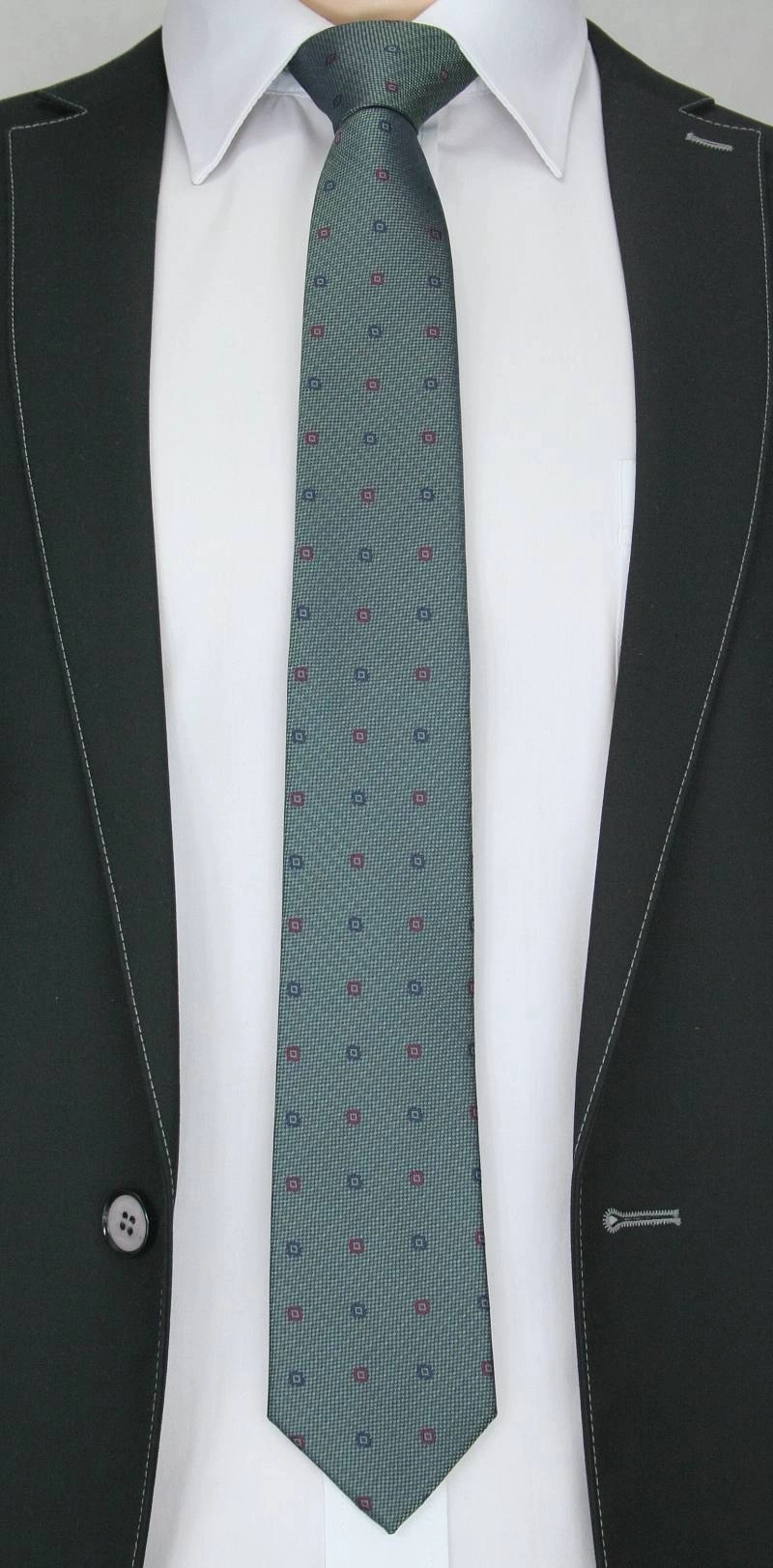 Elegancki Krawat Męski w Delikatny Rzucik, Grochy -6,5cm- Chattier, Srebrny